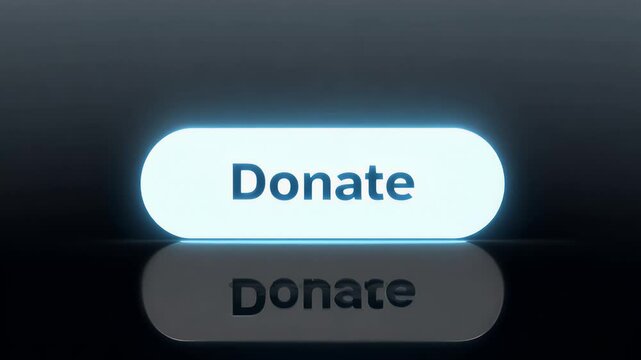 Futuristic glowing donate button with reflection