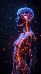 Illustration of a human figure with illuminated internal organs representing VNS or Vagus Nerve Stimulation.