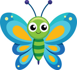 Cartoon Butterfly with Blue and Green Wings | Flat Vector Illustration | Isolated on White Background | Whimsical and Colorful Design