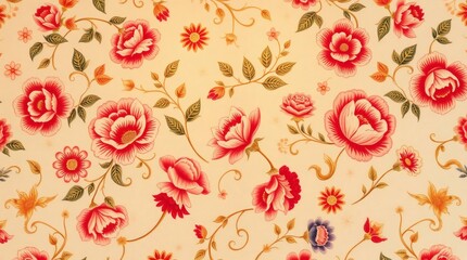 Vibrant floral pattern in traditional design on light background Generative AI