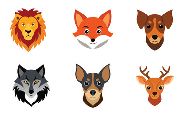 A set of animal head bundle, Animal Face vector illustration collection