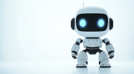 Adorable White Robot with Blue Eyes Isolated on White