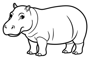 Minimalist Hippopotamus Line Art Vector on White Background