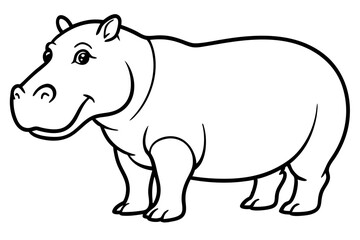 Minimalist Hippopotamus Line Art Vector on White Background