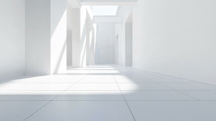 Bright White Minimalist Hallway with Sunlight and Shadow Play