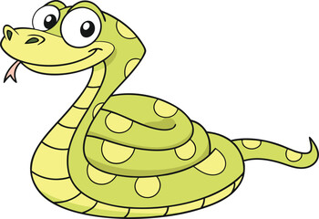 Fototapeta premium Cheerful Cartoon Snake with Green Body, Yellow Spots, and Friendly Expression