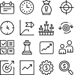 Strategy Icon Pack Vector | Planning, Tactics & Business Goal Line Icons