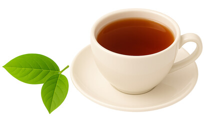 Hot Herbal Black Tea in White Cup with Fresh Guava Leaf on Transparent Background – Natural Wellness Beverage for Digestion, Immunity, and Antioxidant-Rich Clean Eating Concepts