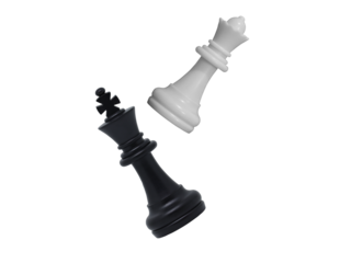 white queen and fallen black king chess pieces	