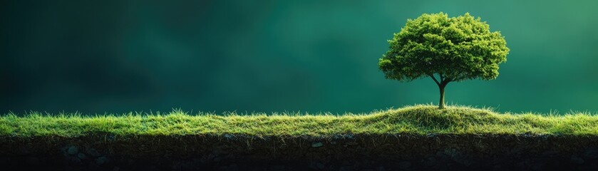 Single tree on a grassy knoll