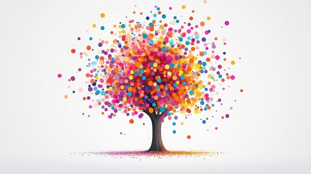 Colorful dots forming an abstract representation of a tree for International Dot Day isolated on white background