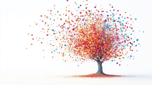 Colorful dots forming an abstract representation of a tree for International Dot Day isolated on white background