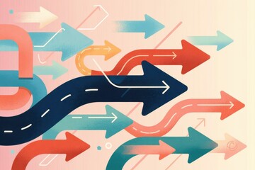 Colorful abstract arrows in motion representing direction and choice in design