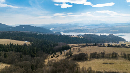 A view from a drone over the Pieniny Mountains