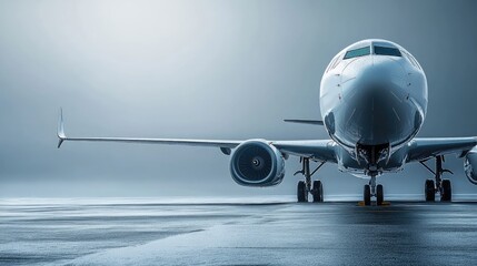 Naklejka premium Modern jet airplane on tarmac, ready for departure