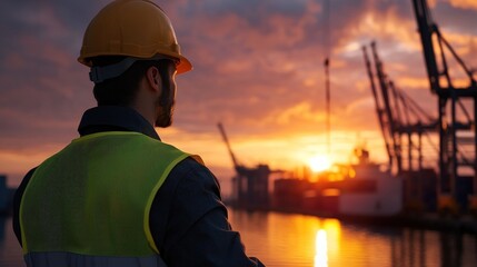 Engineer sunset port cargo shipping industry