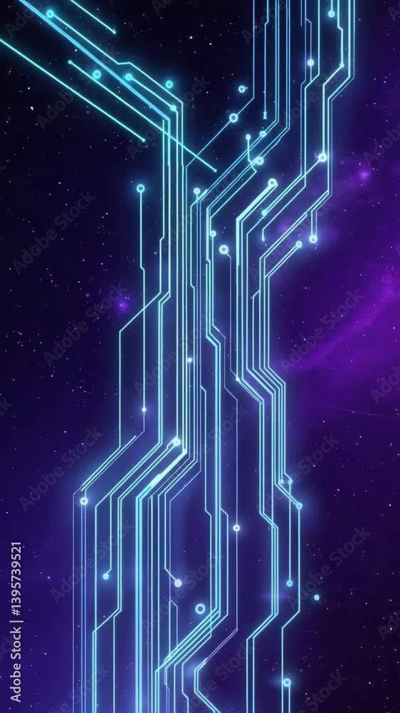 Poster Abstract futuristic environment with overlapping translucent panels, glowing data points, 