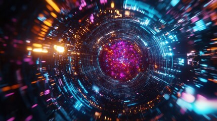 Obraz premium Detailed quantum computing chip surrounded by holog standard.