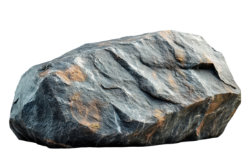 Large Grey Rock Isolated Black Background Rugged Texture Nature Stone Geology Mineral, isolated on transparent background