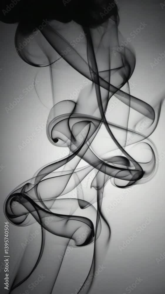 Poster an abstract scene where dynamic black incense smoke