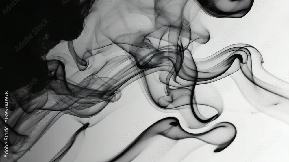 Poster an abstract scene where dynamic black incense smoke