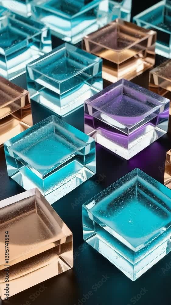 Poster assembly of colored epoxy resin blocks,