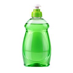Green dishwashing liquid bottle isolated on transparent background  
