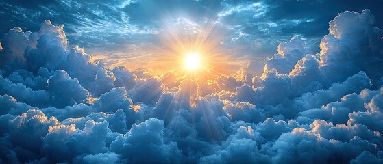 Heavenly Sunset Through Clouds