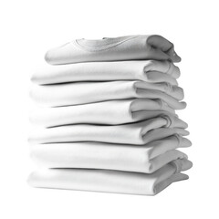 Stacked white t-shirts mockup photographic studio product display minimalist style top-down view apparel showcase