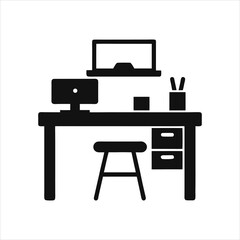 Workstation Silhouette Icon Vector Illustration for Office Themes