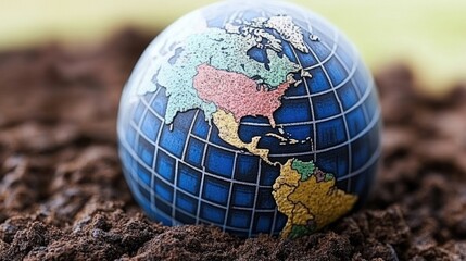 Globe rests atop fertile soil, close-up against a blurred, natural green backdrop
