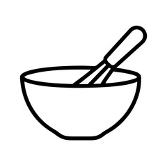 Mixing bowl and whisk vector icon for cooking baking kitchen utensils and food prep
