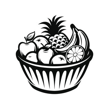 recommend clip art: Black and White Fruit Bowl Pineapple, Apples, Bananas, Orange, Tangerines Icon Art