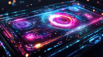 Obraz premium Holographic Quantum Interface Glowing with Intricat.