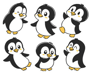 Cute Winter Penguin  – Cartoon Arctic Penguins in Hats, Scarves, and Holiday Outfits for Christmas, Kids Decor, Stickers, and Greeting Cards