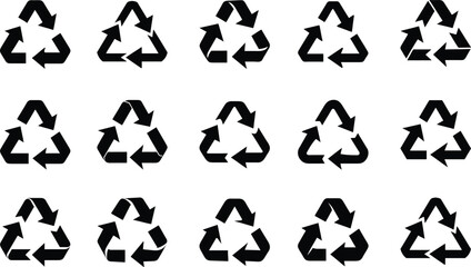 Green vector set of people icons with recycle symbols and arrows for web design