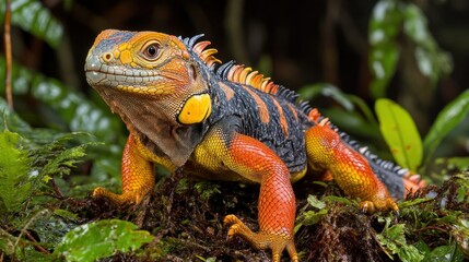Naklejka premium Vibrant iguana in rainforest