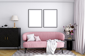 modern living room frame mockup, 3d render