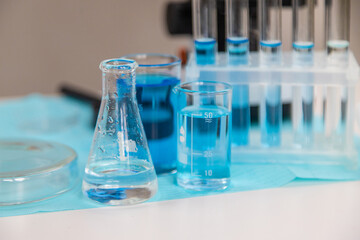 Water research in the laboratory. Selective focus.