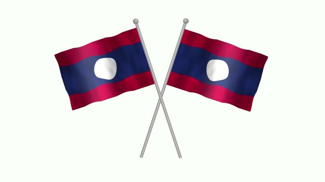 Flag of Laos, Cross table flag of Laos on white screen, Laos 3D Animation flag waving in the wind isolated on white Background. 
