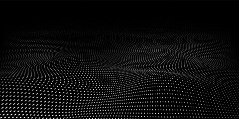 Digital dynamic wave of particles. Vector abstract black futuristic background. Big data visualization.vector modern