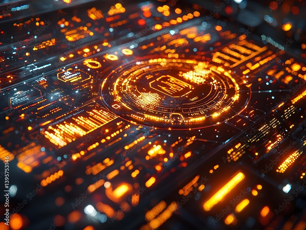 Poster futuristic holographic graph interface with dynamic digital elements