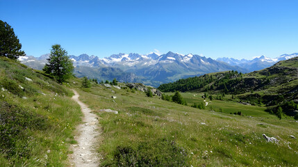 Alpine Trail Through Mountain Meadow In Summer