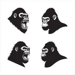 Gorilla Head Profile Vector Silhouettes