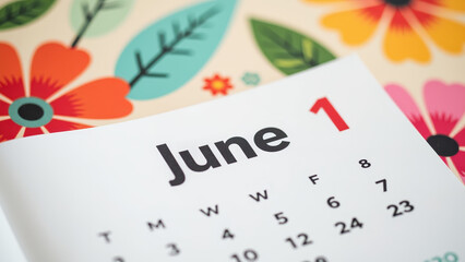 Vibrant calendar page for June 1st with floral design, seasonal joy