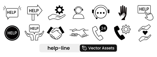 help-line-iconHelp Line Icon set showcasing assistance, support, customer service, and guidance symbols. A solid vector illustration collection ideal for support services, customer care apps