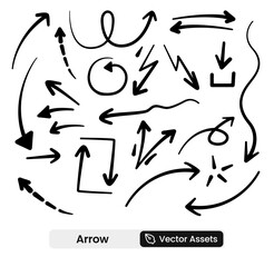 Arrow icon set showcasing direction, navigation, movement, pointing, and interaction cues. A solid vector illustration collection ideal for UI design, maps, infographics, and digital interfaces.