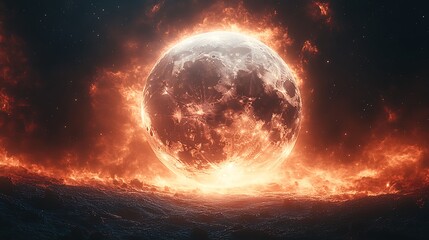 Fototapeta premium Astrophysics Visual Moon Collision Explosion High Heat Celestial Event Space Photo