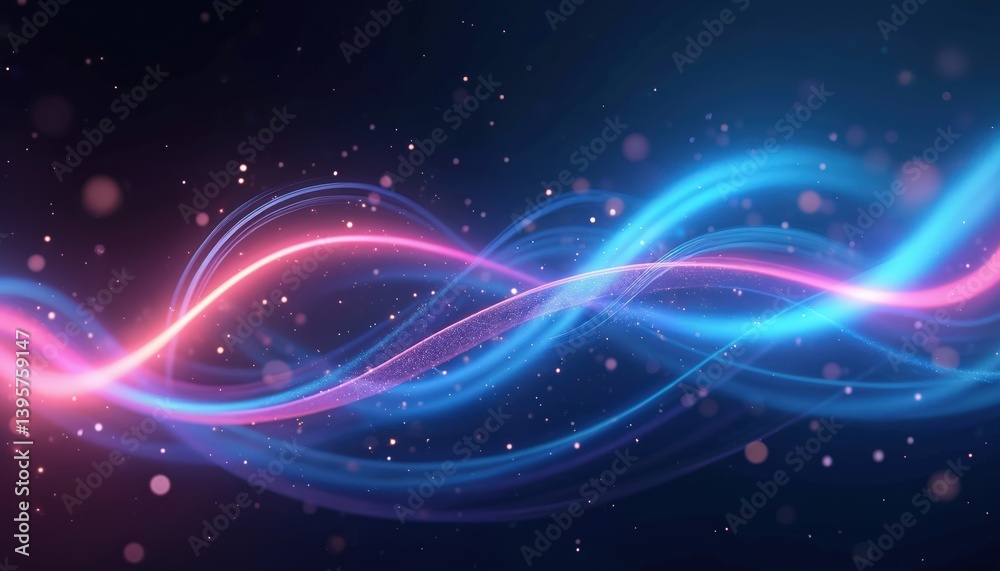 Poster abstract artwork of bright colored light stripes on black background. vibrant changing curves, cosmi