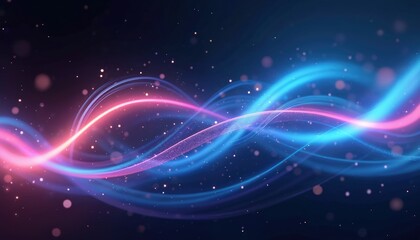 Fototapeta premium Abstract artwork of bright colored light stripes on black background. Vibrant changing curves, cosmic creative background, abstract pattern. Futuristic digital design for tech or music visuals.